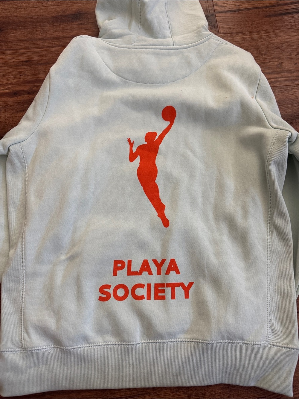 Adult Playa Society WNBA Logo Pullover Hoodie - Light Blue w/ Orange Print sz: L - Picture 3 of 4